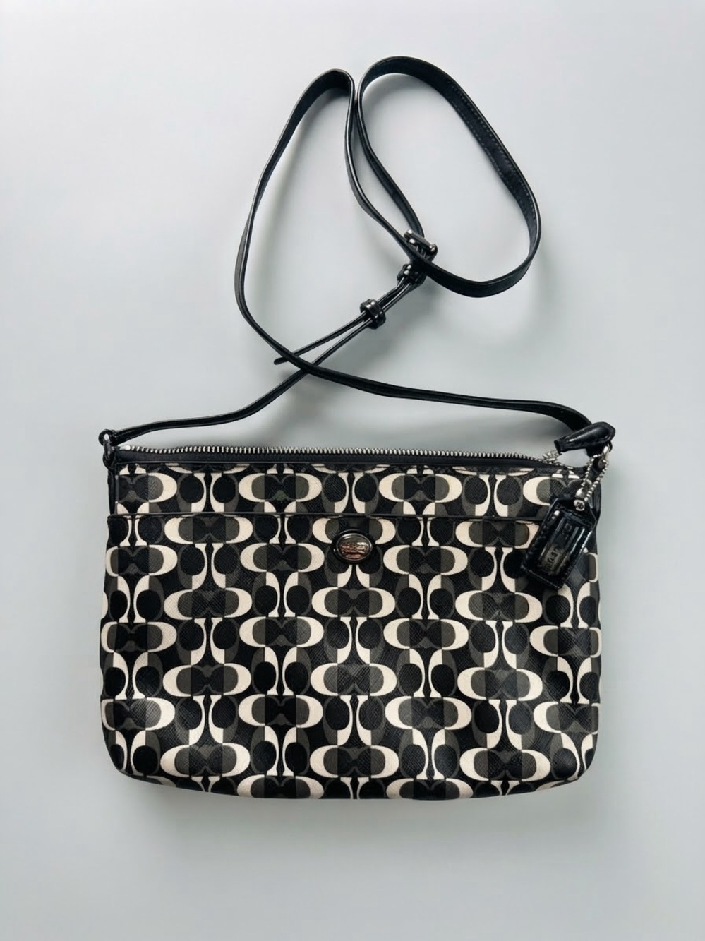 Coach Black Gray Op Art Signature Print Crossbody Bag Purse
